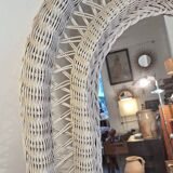 White rattan mirror