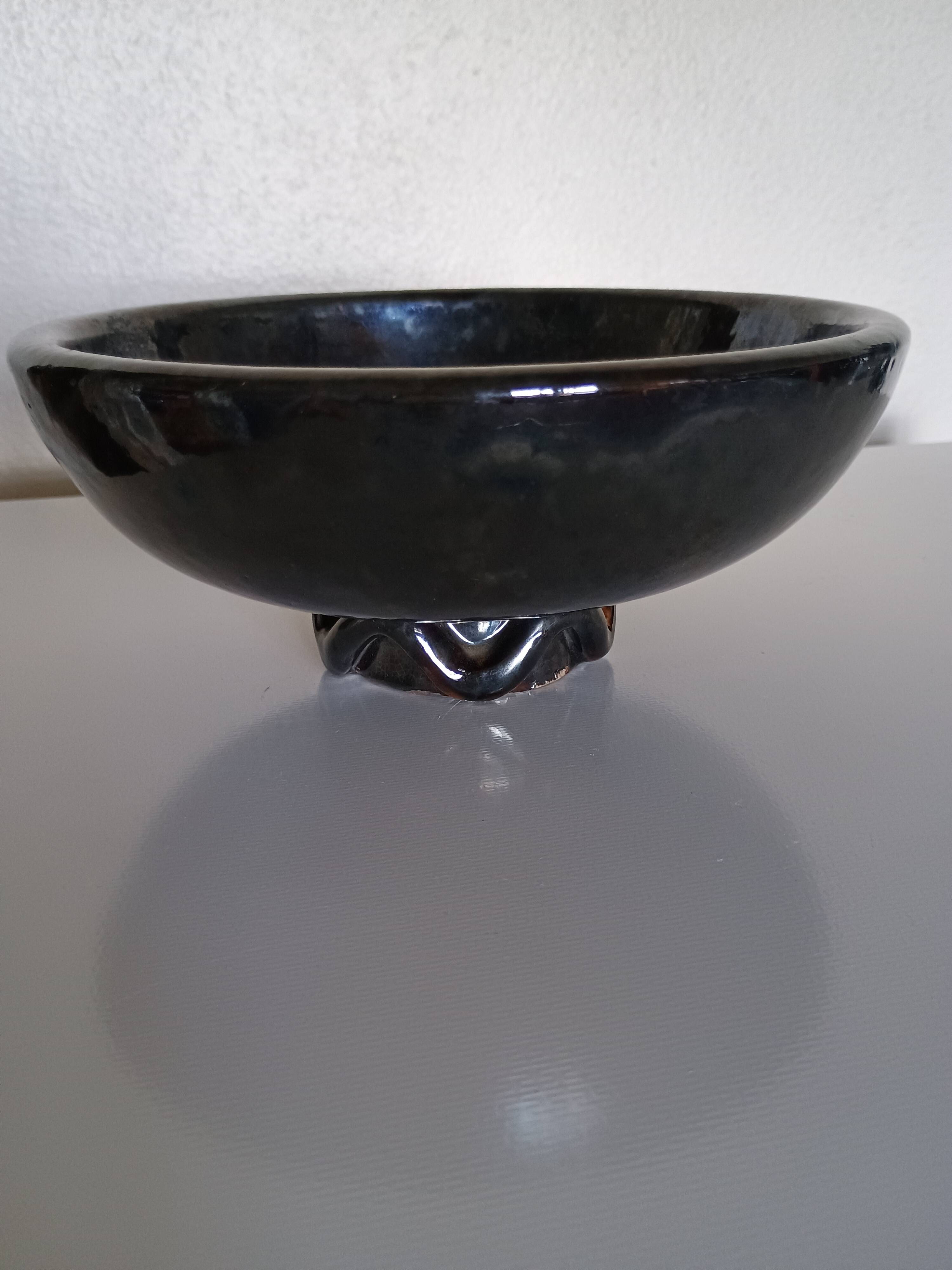 Jean Bacus (1885-1952) - Petite coupe grès glaçure noire JB Vallauris