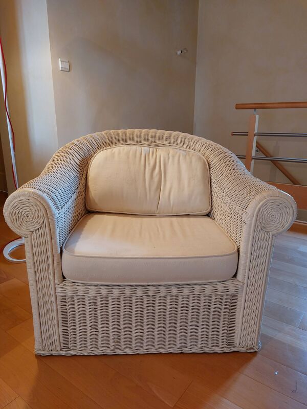 Salon de jardin en osier vintage