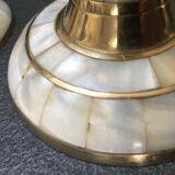 Set of 2 mother-of-pearl candlesticks and brass