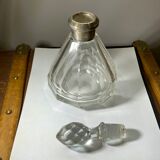 Flacon ancien en cristal col en argent poinçonné art déco à facettes