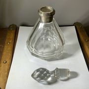 Antique crystal bottle with art deco hallmarked silver neck with facets
