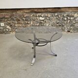 Petite table basse en verre fumé 1970