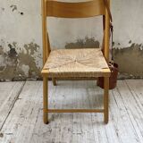 Beech and straw folding chair from the 80s