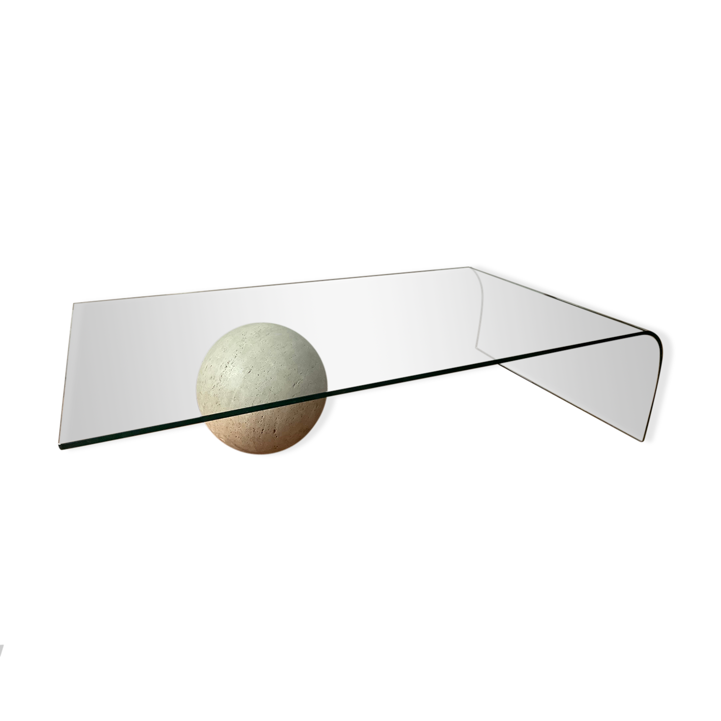 Vintage coffee table Italian design curved glass and travertine