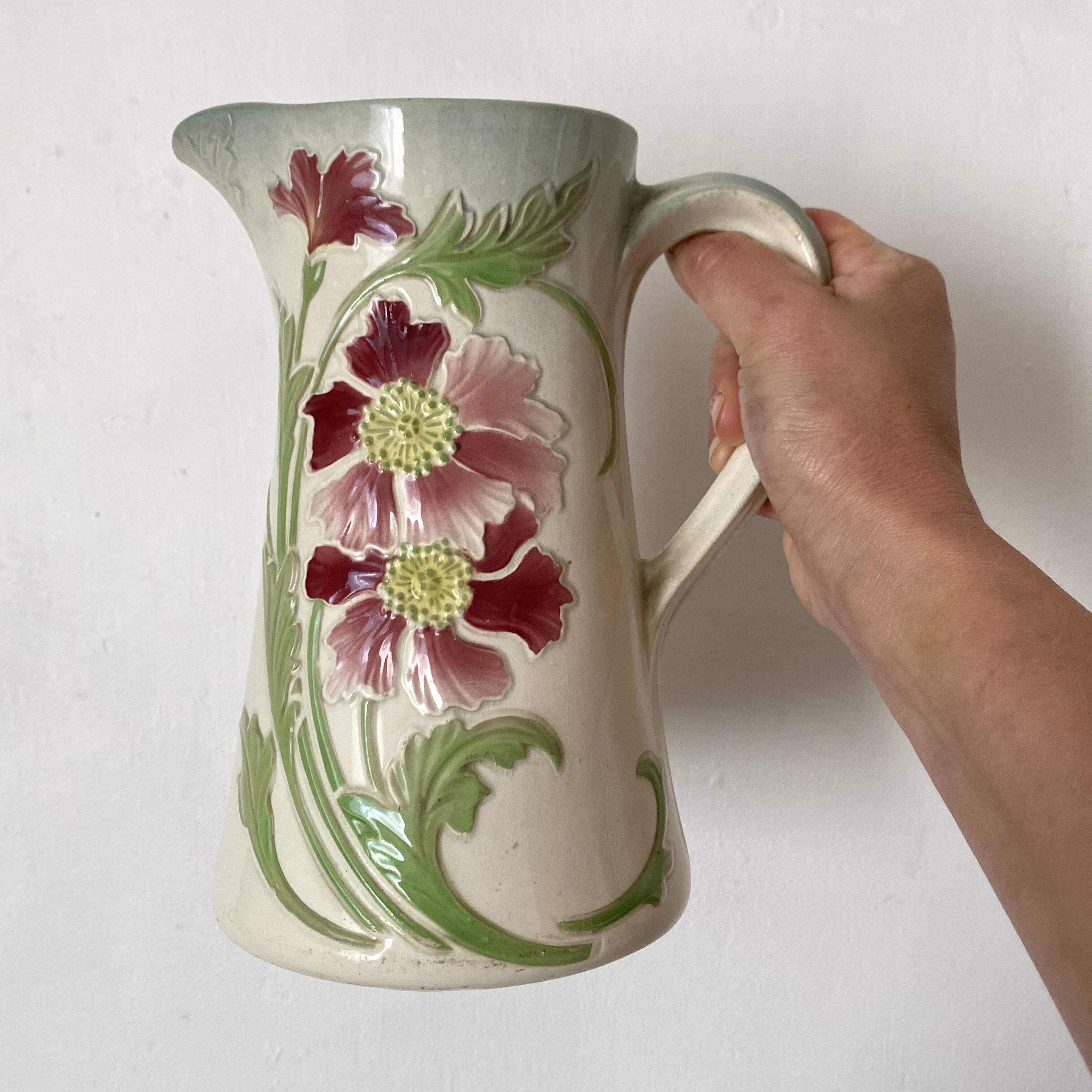 Antique pitcher in St Clément art nouveau slip