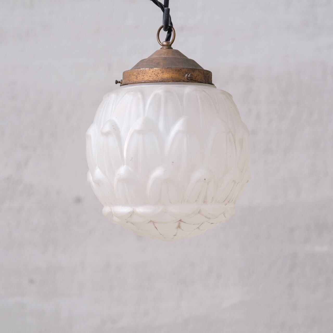 Opaque Brass and Glass Artichoke Style Pendant Light