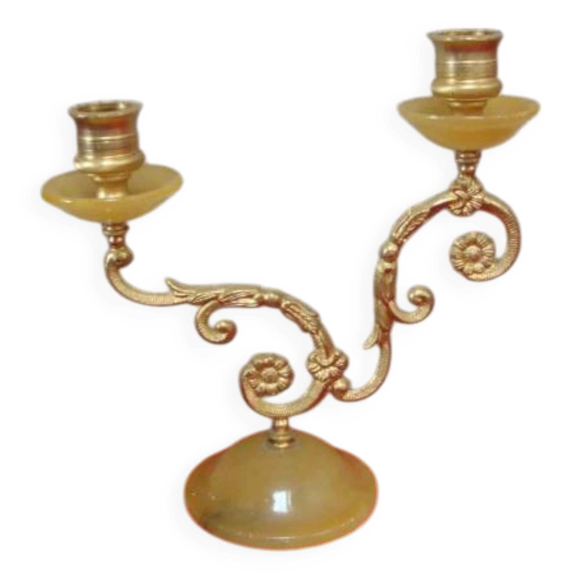 Vintage alabaster and brass candlestick