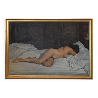 LUARD (20th century) "Young Woman Lying" Oil on hardboard