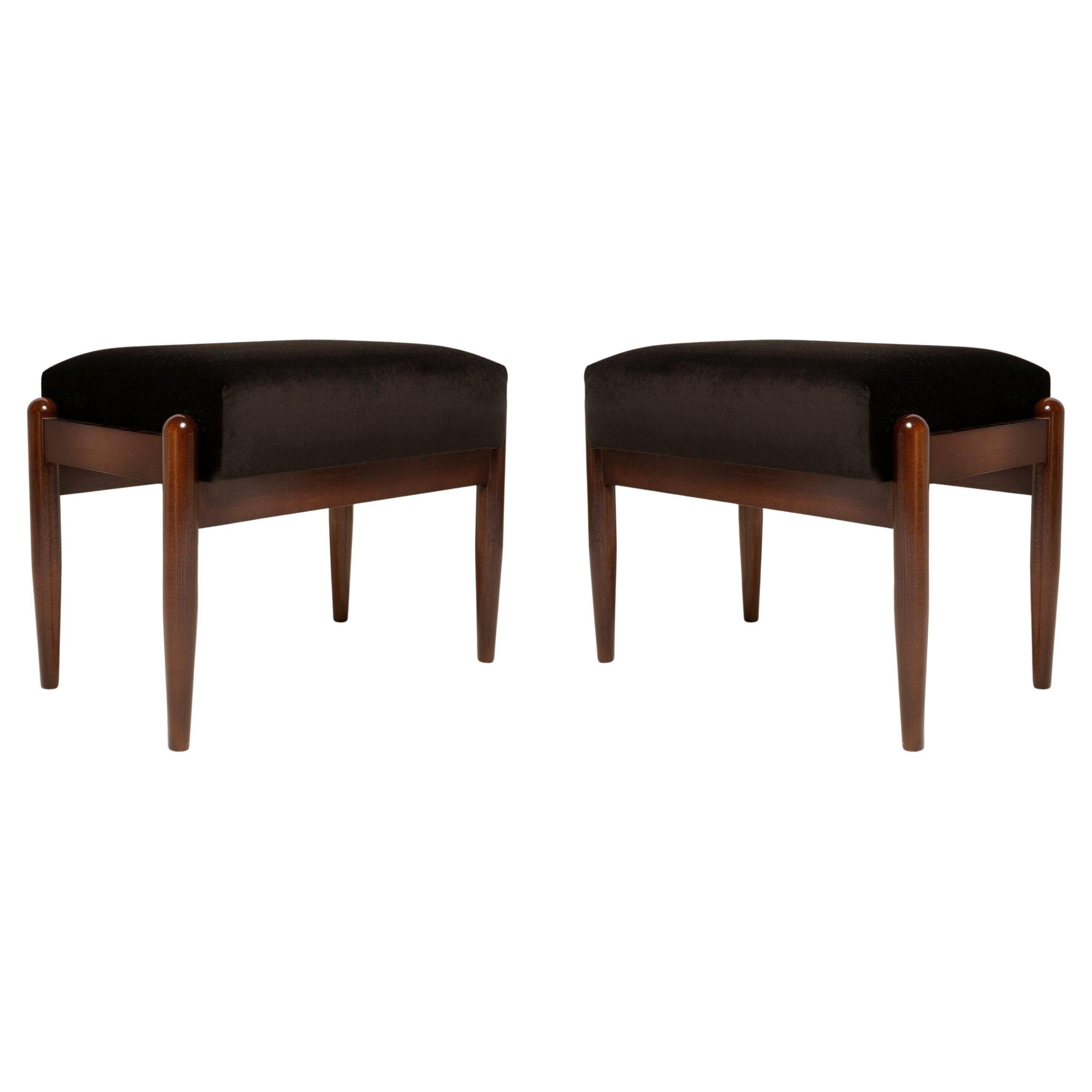 Pair of mid-century stools in black velvet, E. Homa, Europe, 1960s