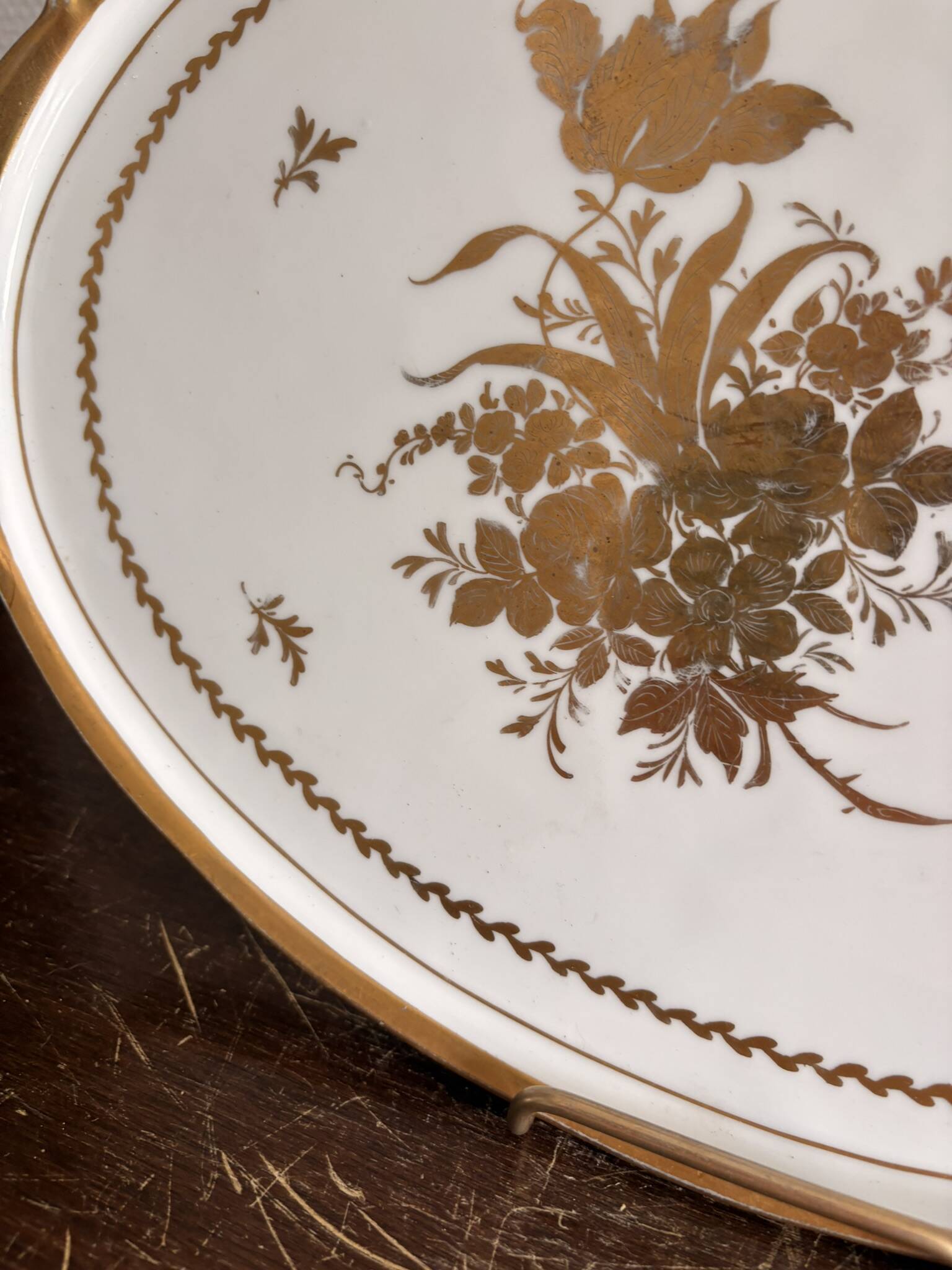 Antique Golden Plate Floral Décor Camaïeu KPM Berlin Royal Manufacture
