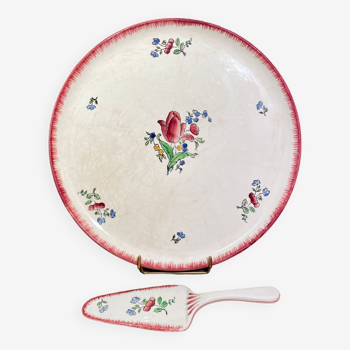 Pie tray with pie shovel in Gien earthenware, Lorraine décor