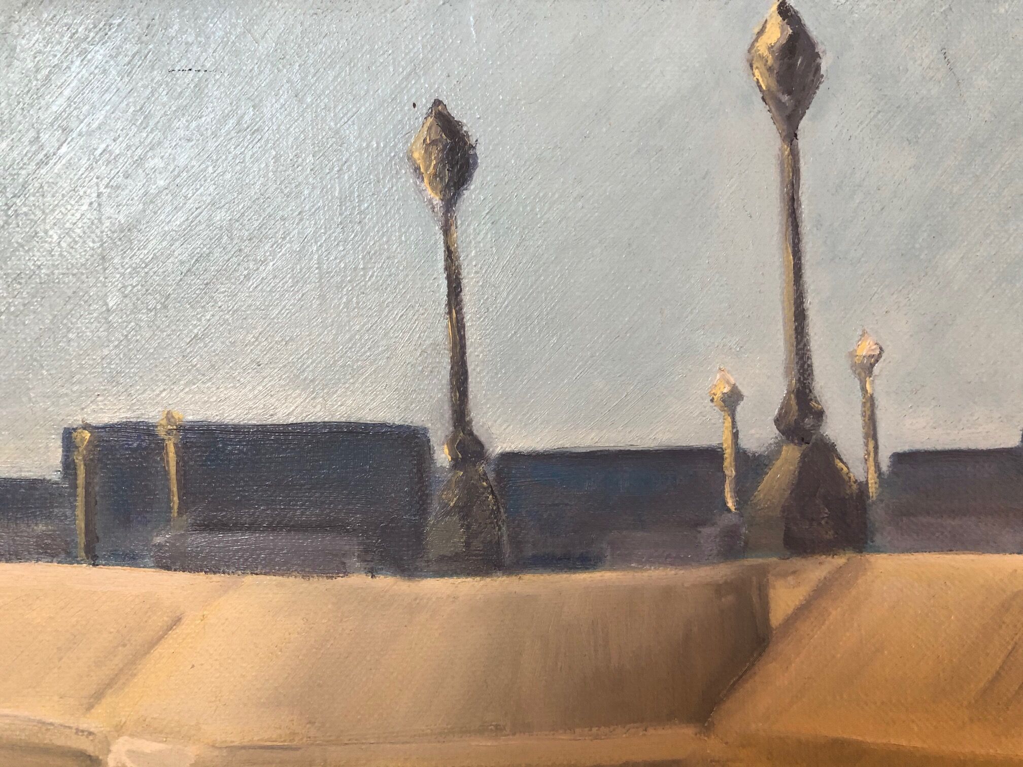 Oil on canvas, "The New Bridge packaged by Christo ", by Charnaux, XXth