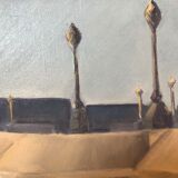 Oil on canvas, "The New Bridge packaged by Christo ", by Charnaux, XXth