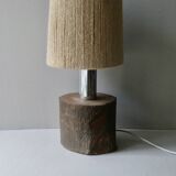 Solid wood and chrome lamp, rope lampshade