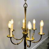 Vintage brass rope & tassel chandelier with 6 lights, France, 1950s