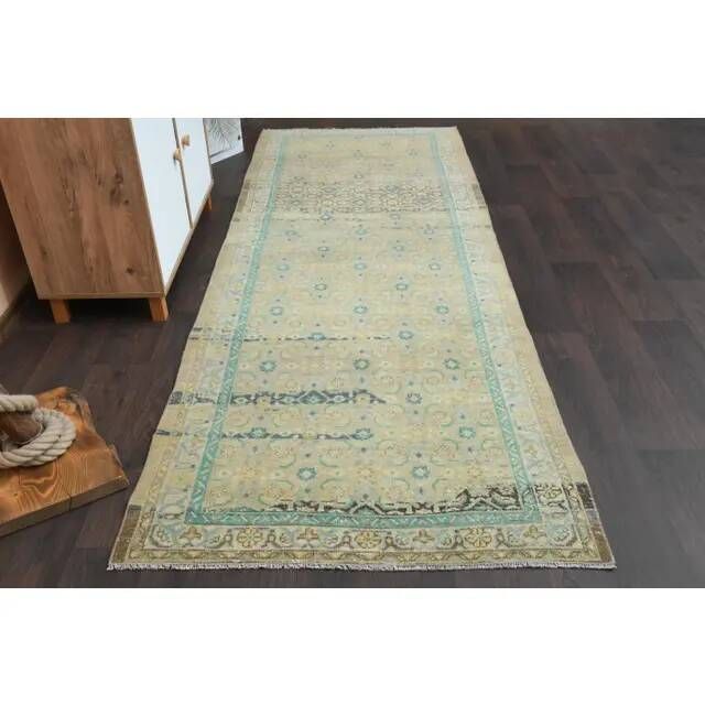 Vintage Turkish Oushak Handmade Wool Cotton Orange Runner Rug 108x294