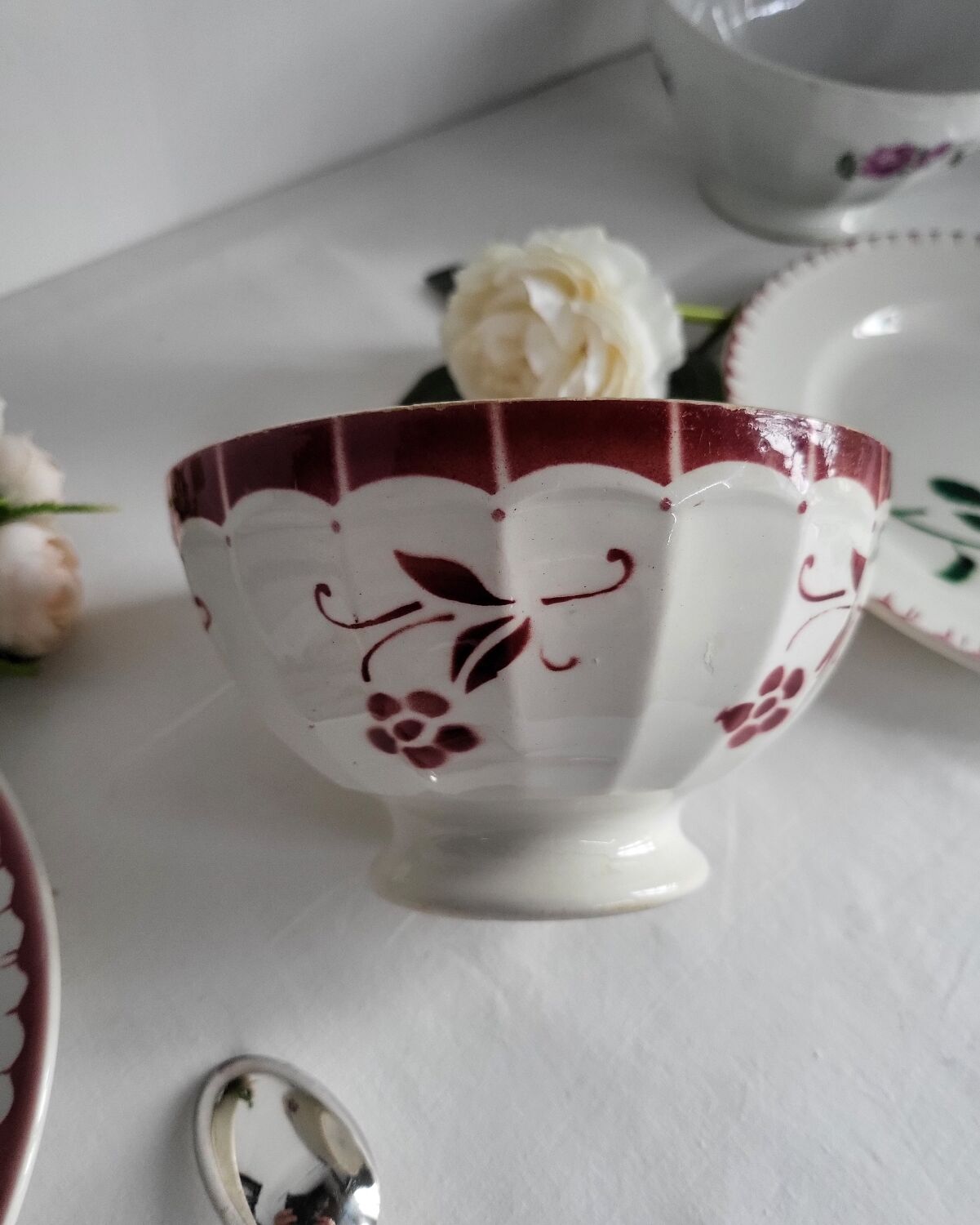 Antique faceted earthenware bowl, Digoin Badonviller