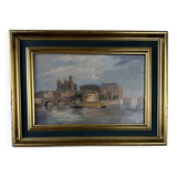 oil on panel "view of Paris from the Seine" circa 1860