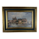 oil on panel "view of Paris from the Seine" circa 1860