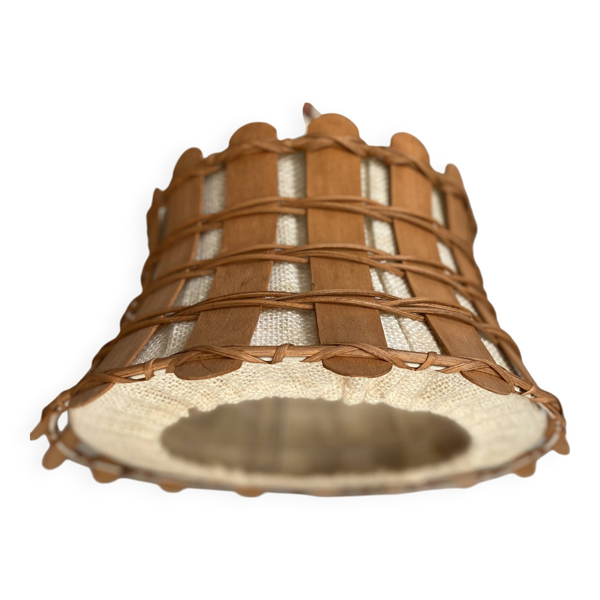 Shabby chic vintage 1960s canvas and wood pendant light