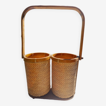 Panier porte-bouteille  bois et bambou  vintage