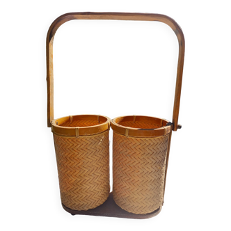 Panier porte-bouteille  bois et bambou  vintage