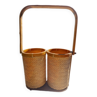Wooden bottle basket and vintage bamboo