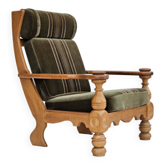 1970s, Danish highback armchair, original condition, velour, solid oak wood.