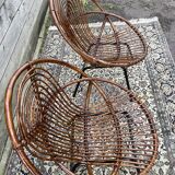 Pair of rattan armchairs, metal legs CIRCA 1950