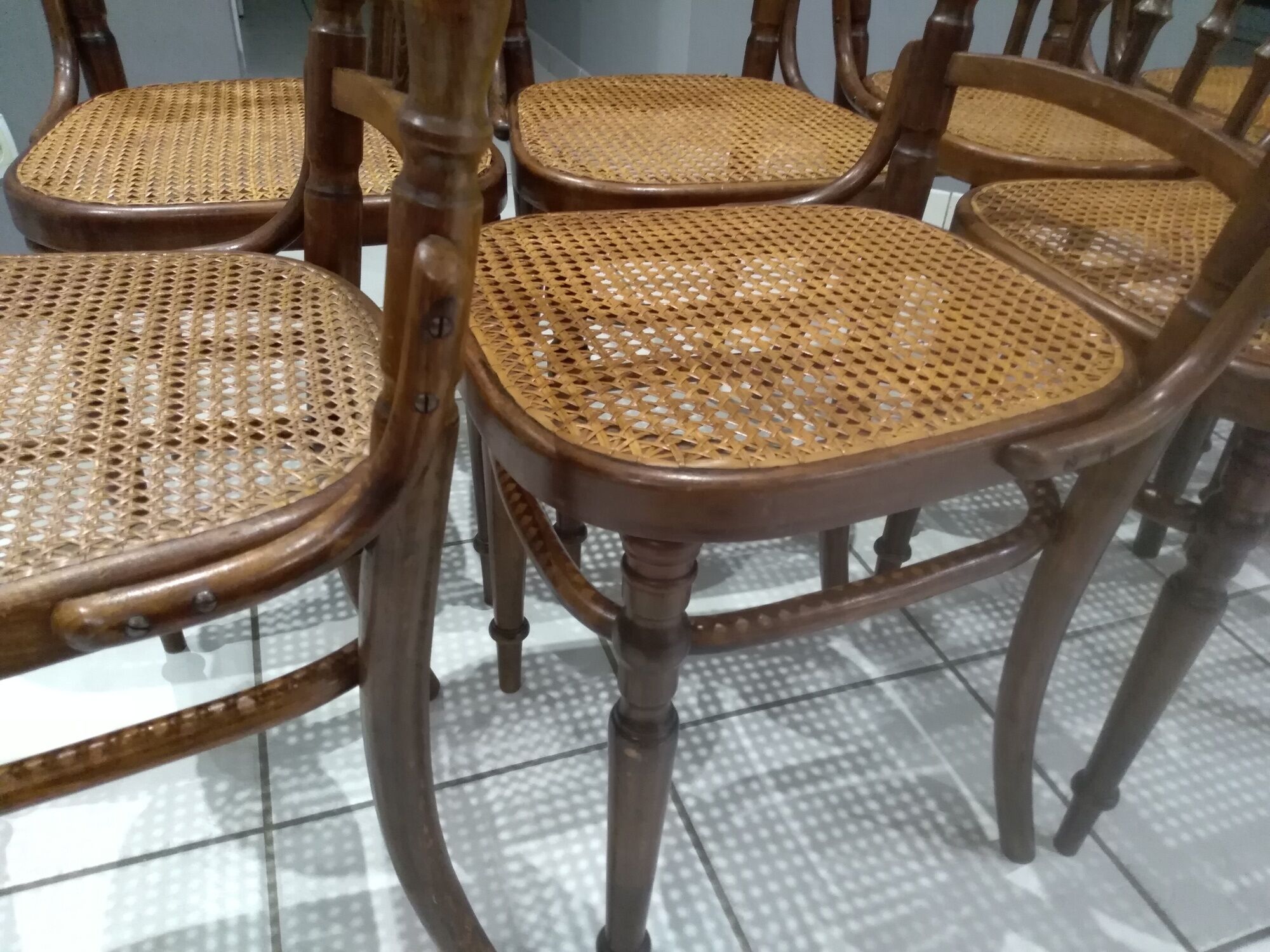 Rare suite of 8 chairs bistrot salon Fischel 1890