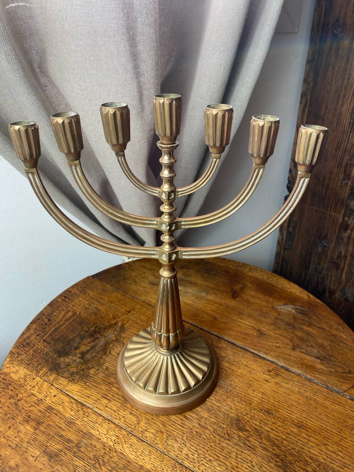 Menorah, seven-branched candlestick, in brass