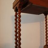 Pedestal table in wood and havana coloured leather tray