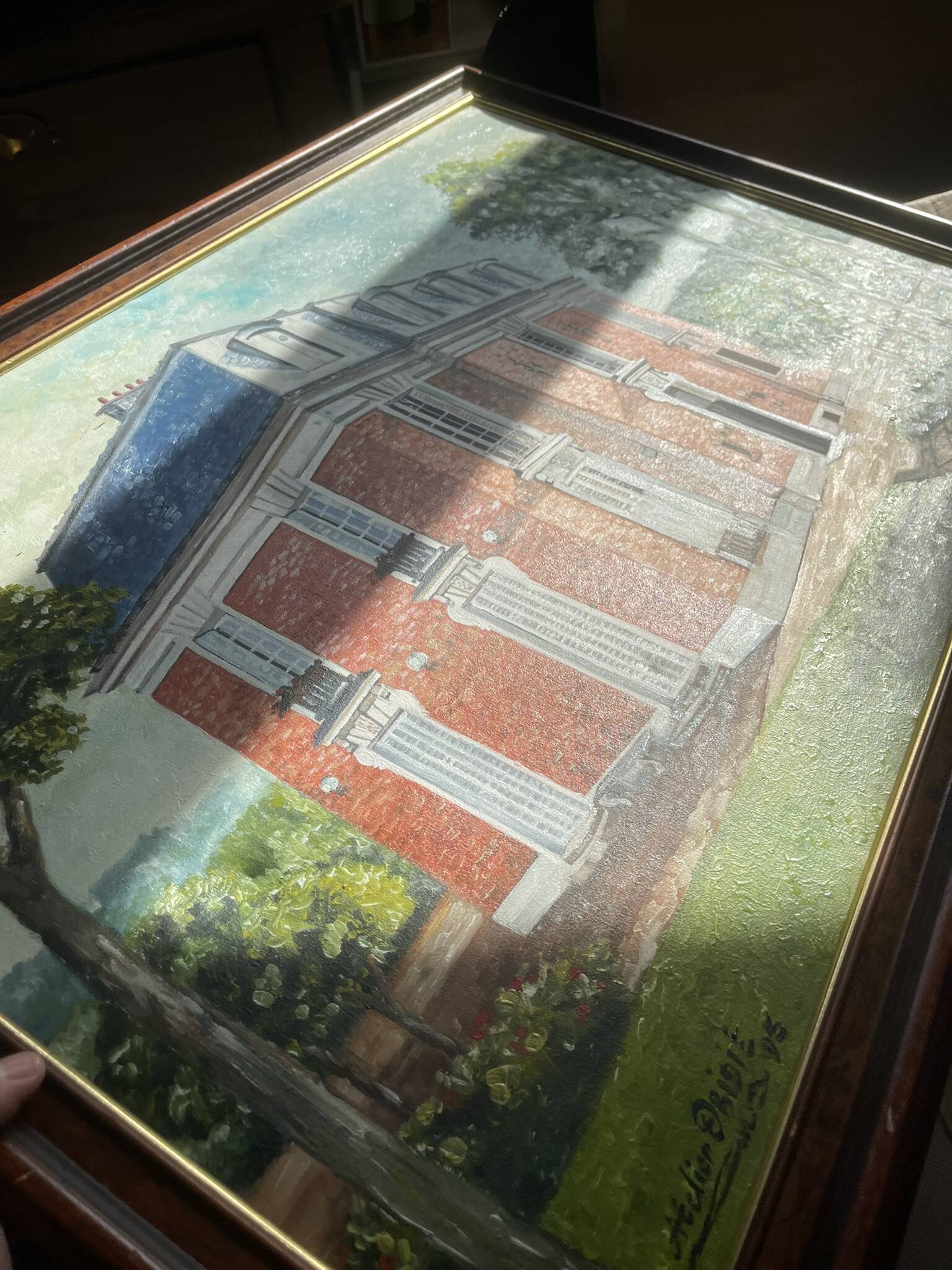 Old Oil Painting Canvas Manor Castle Holiday Home 87x62cm