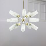 Vintage Sputnik Chandelier: Brass & Textured Glass, Mid-Century Modern Ligh