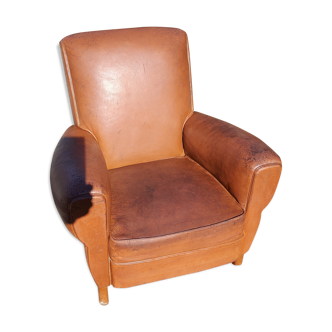 Club armchair in brown leather art deco 1930