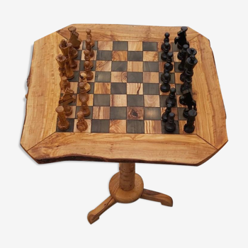 Table de jeu d'échecs en bois d'olivier jeu d'échecs rustique 18 "avec 32 pièces d'échecs