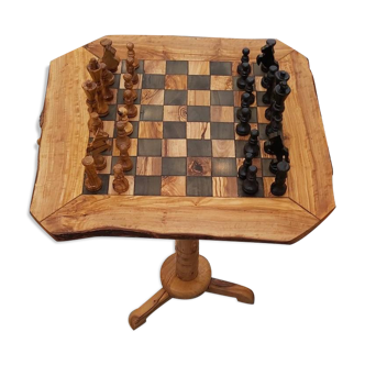 Table de jeu d'échecs en bois d'olivier jeu d'échecs rustique 18 "avec 32 pièces d'échecs