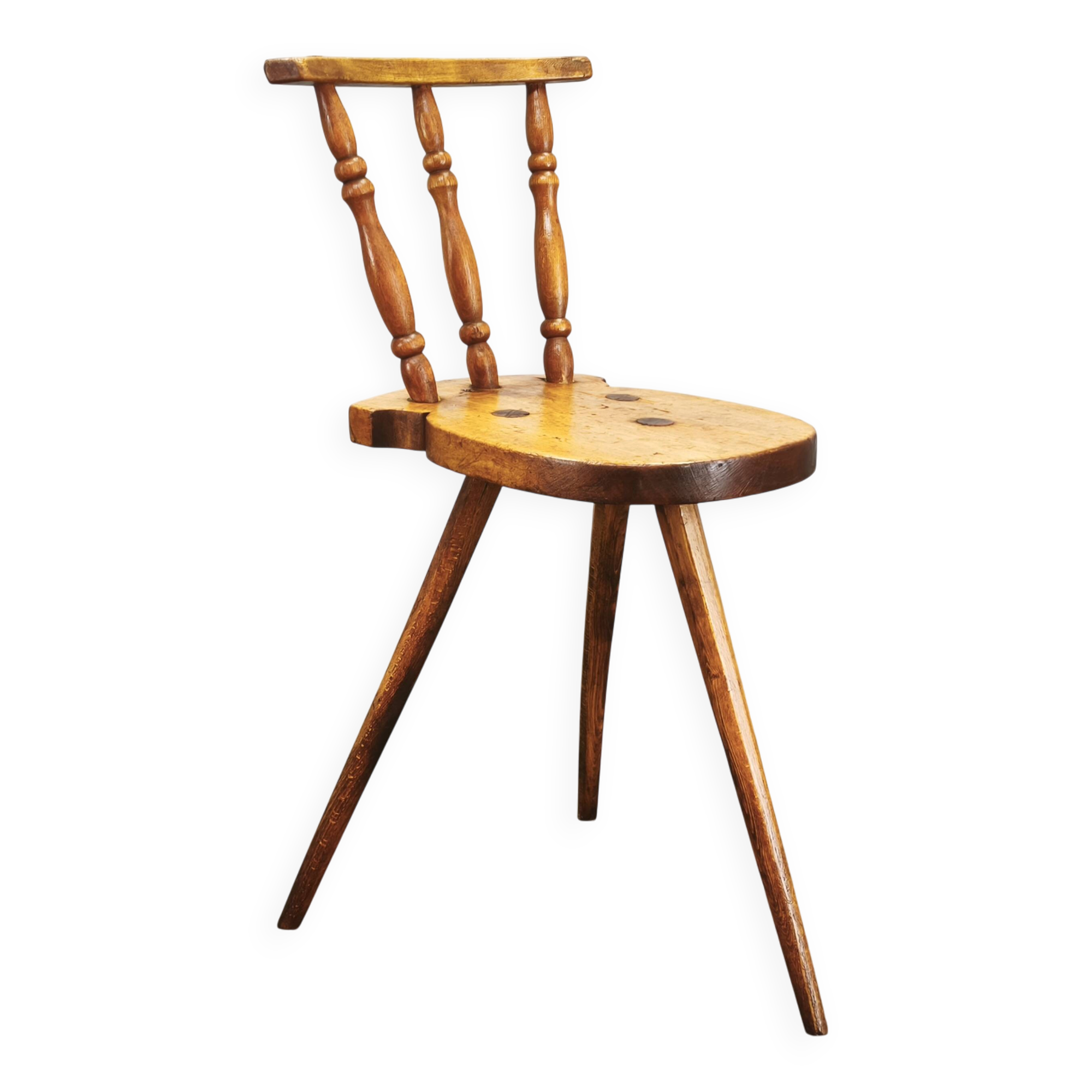 Primitive Solid Beech Folk Chair, Czechoslovakia, 1940s