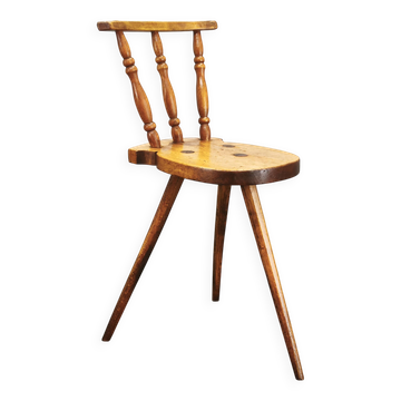 Primitive Solid Beech Folk Chair, Czechoslovakia, 1940s