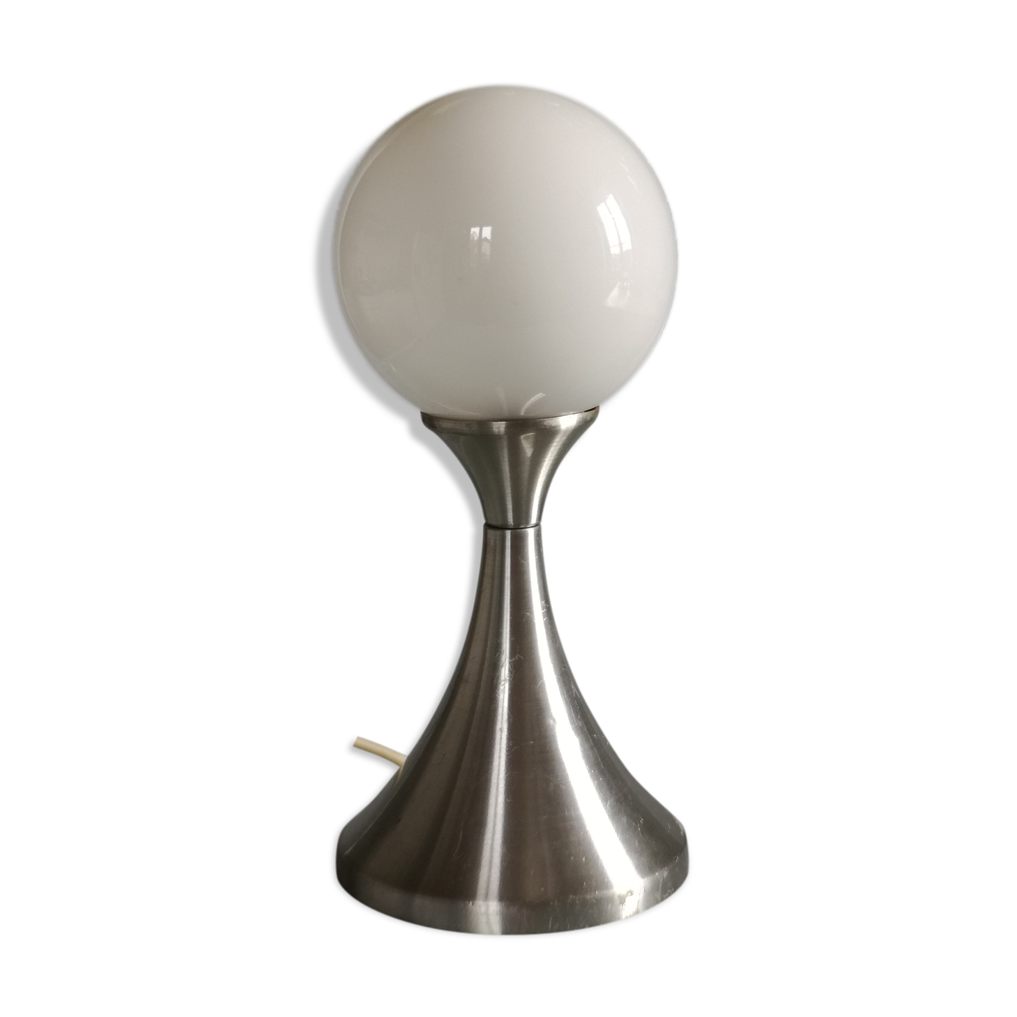 Brushed stainless steel and glass lamp from the 70s