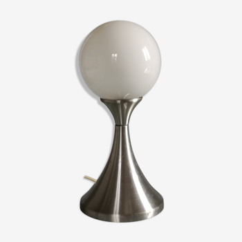 Lampe en inox brossé et en verre des années 70