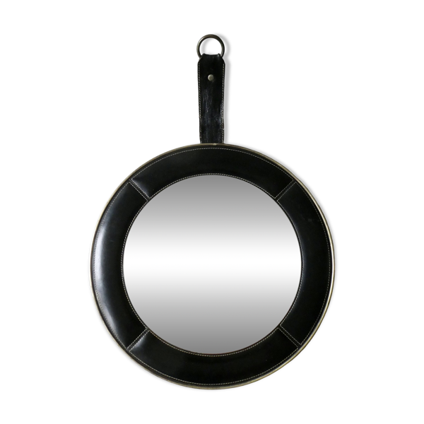 miroir en cuir, piqure sellier, années 60 — Beyit