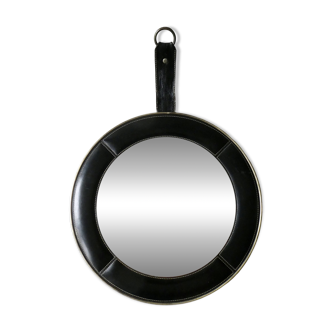 leather mirror, saddle stitching, 60s