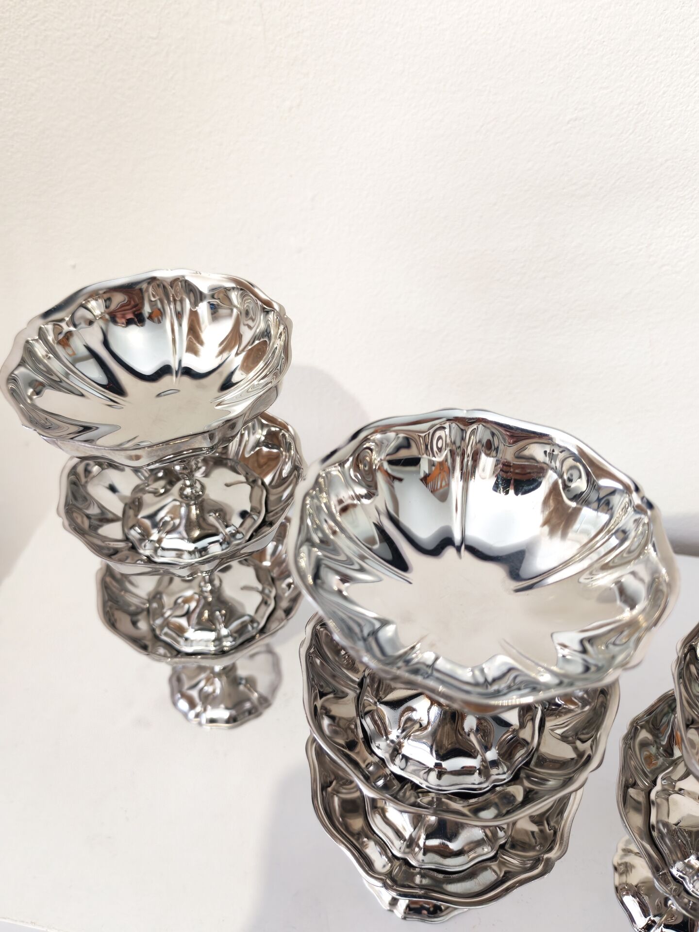 12 shiny high sorbet cups in stainless steel chrome
