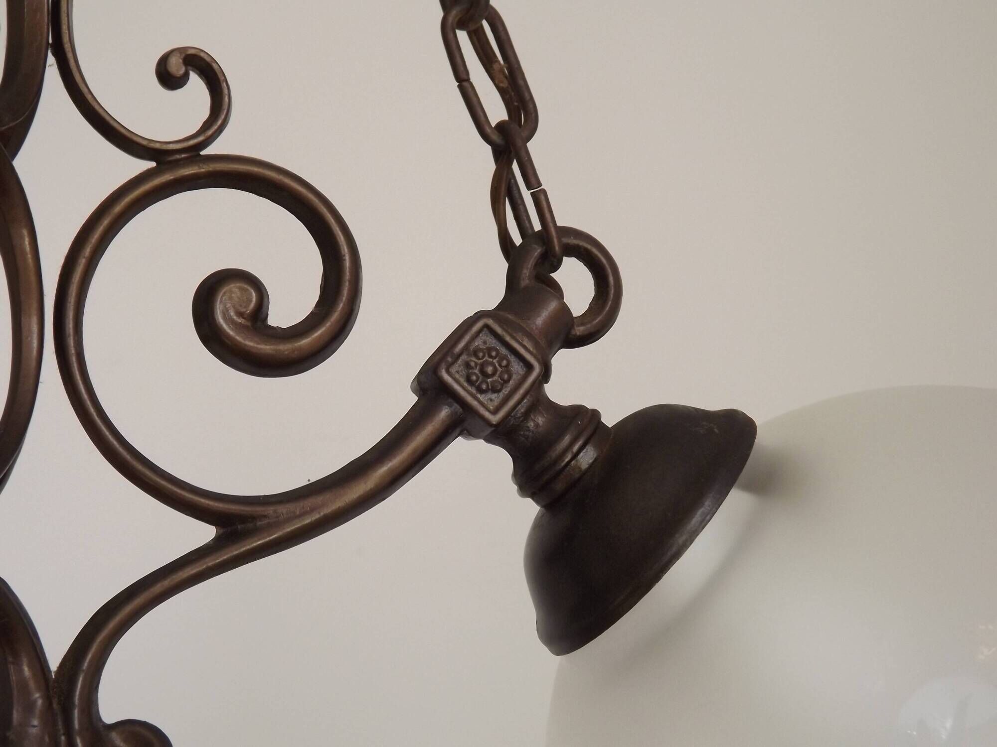 French Vintage 3 Light Bronze Effect Chandelier - Opaque Glass Ball Shades