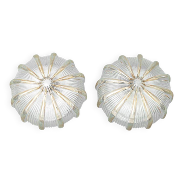 Pair of vintage wall lights in worked transparent glass – 1970s