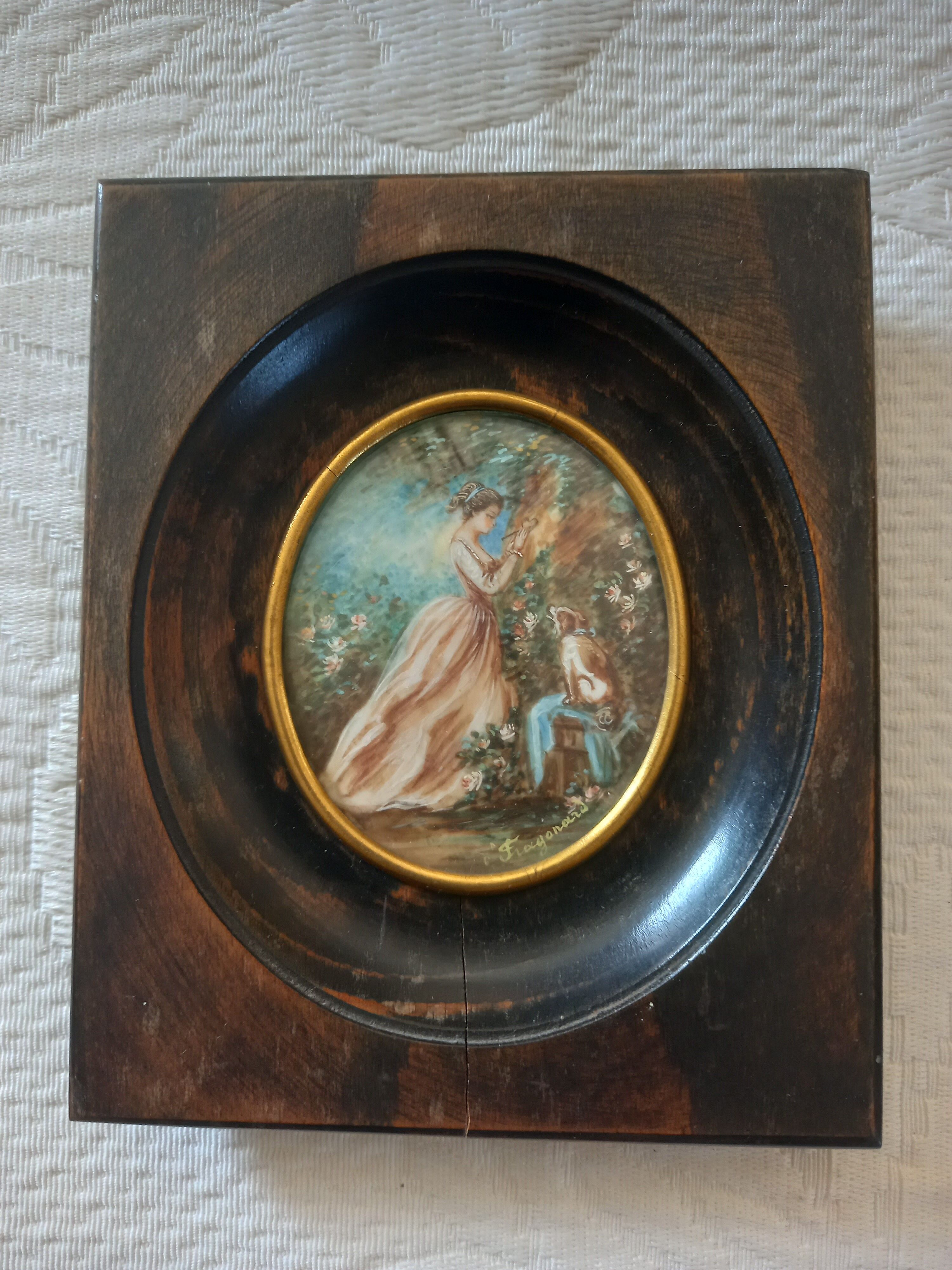 Miniature portrait of " fragonard " the girl and her dog