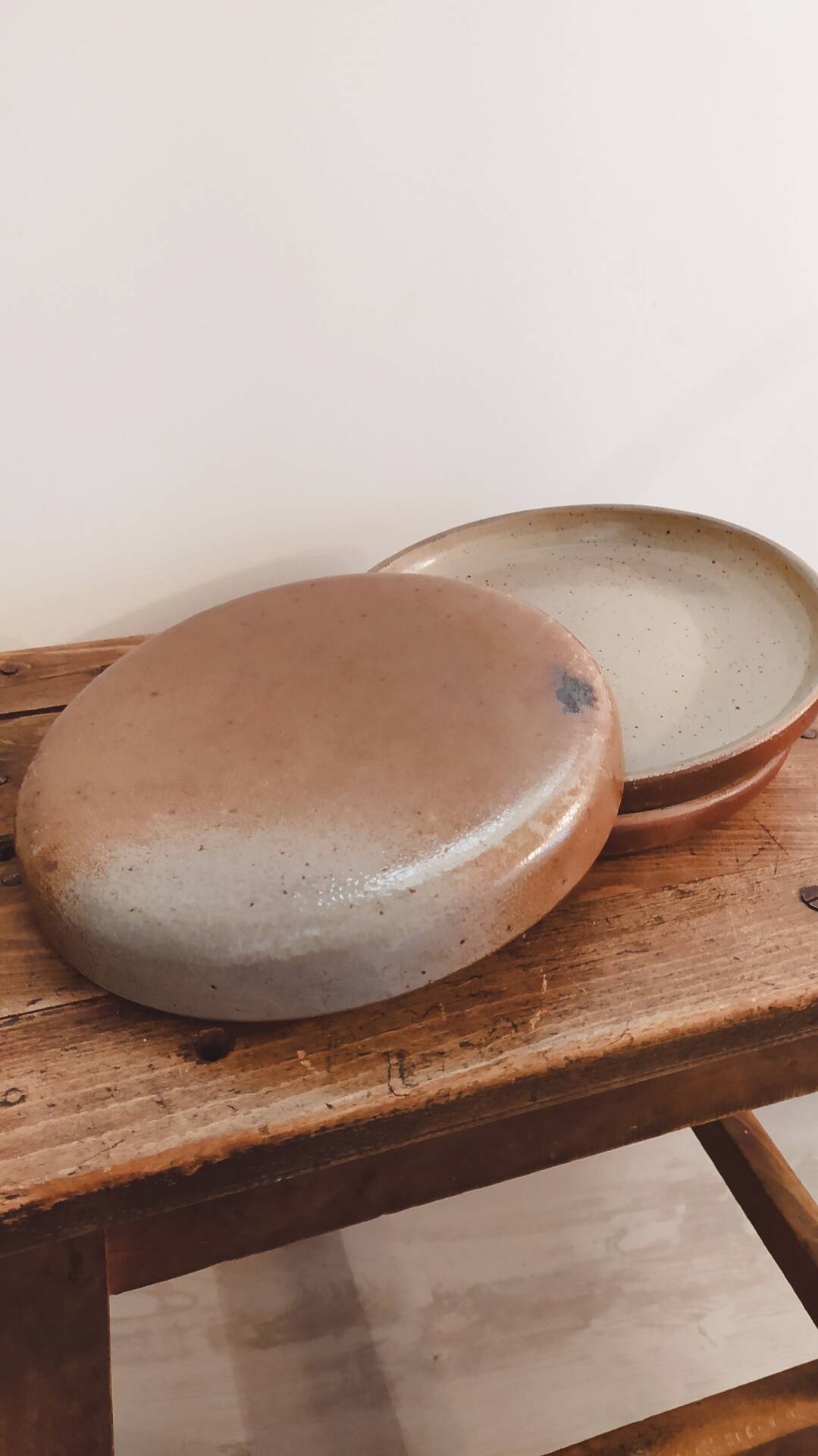Set of 3 antique glazed stoneware plates.