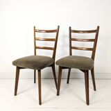 Set of 2 Vintage Chairs with Upholstered Backrest Wooden Chair Skandi Scandinavian Danish Design Stripes